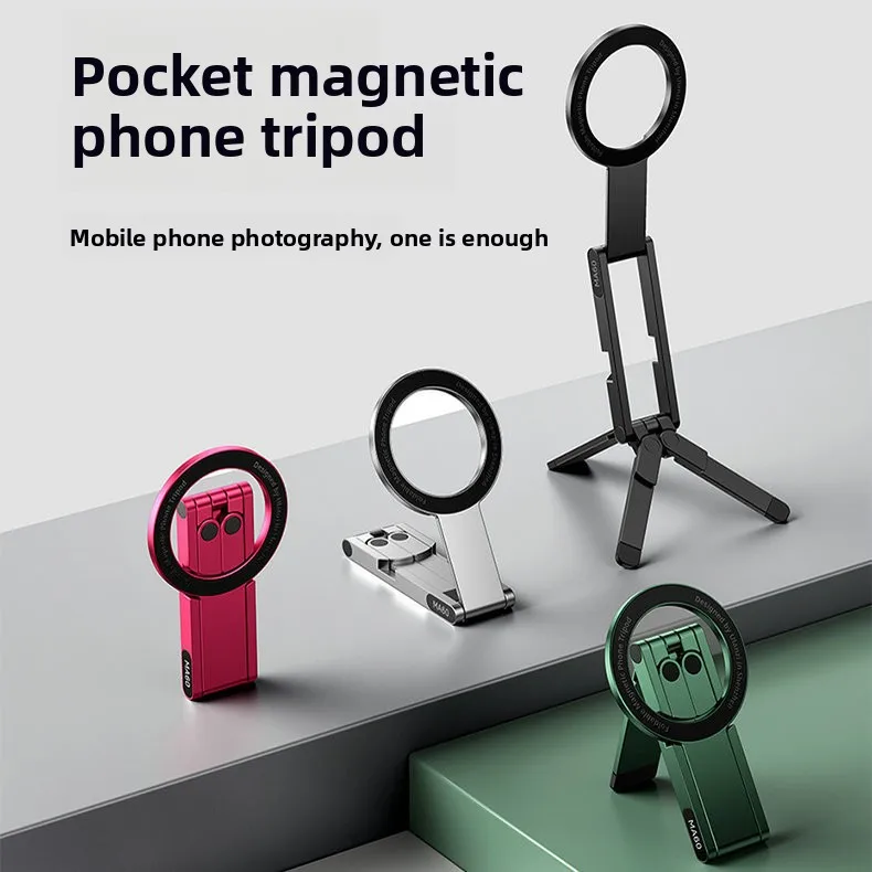 Suporte magnético para celular multifuncional, rotativo, dobrável, tripé portátil para selfies e fotografia.