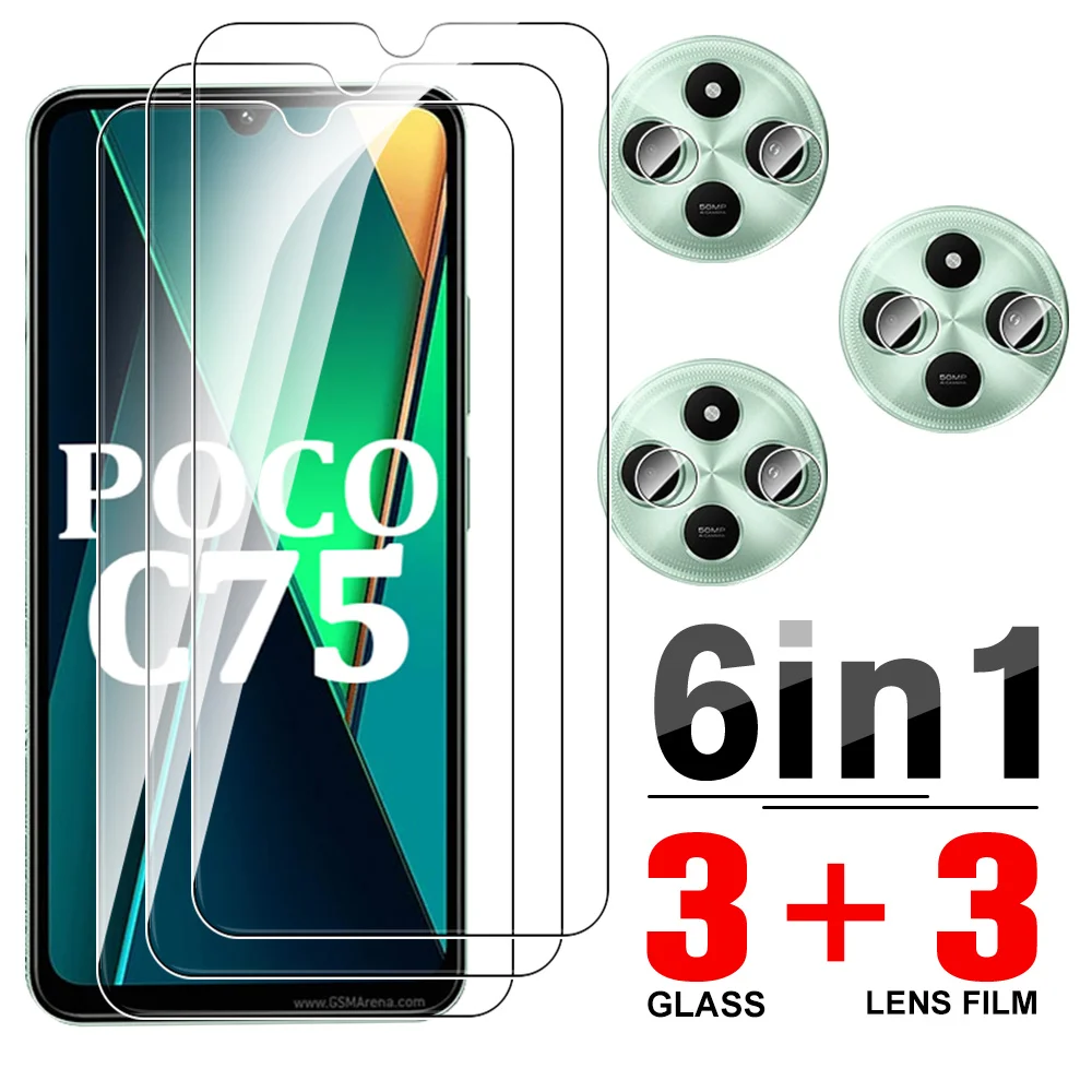 6in1 PocoC75 Camera Protector Glass Case For Xiaomi Poco C75 C65 Tempered Glass On Poco F6 X6 Pro M6 4G F6Pro 5G Protective Film