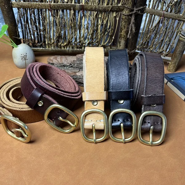 Cinturón jeans con capa para la cabeza cinturón retro de piel de vaca textura suave cinturón clásico con hebilla japonesa