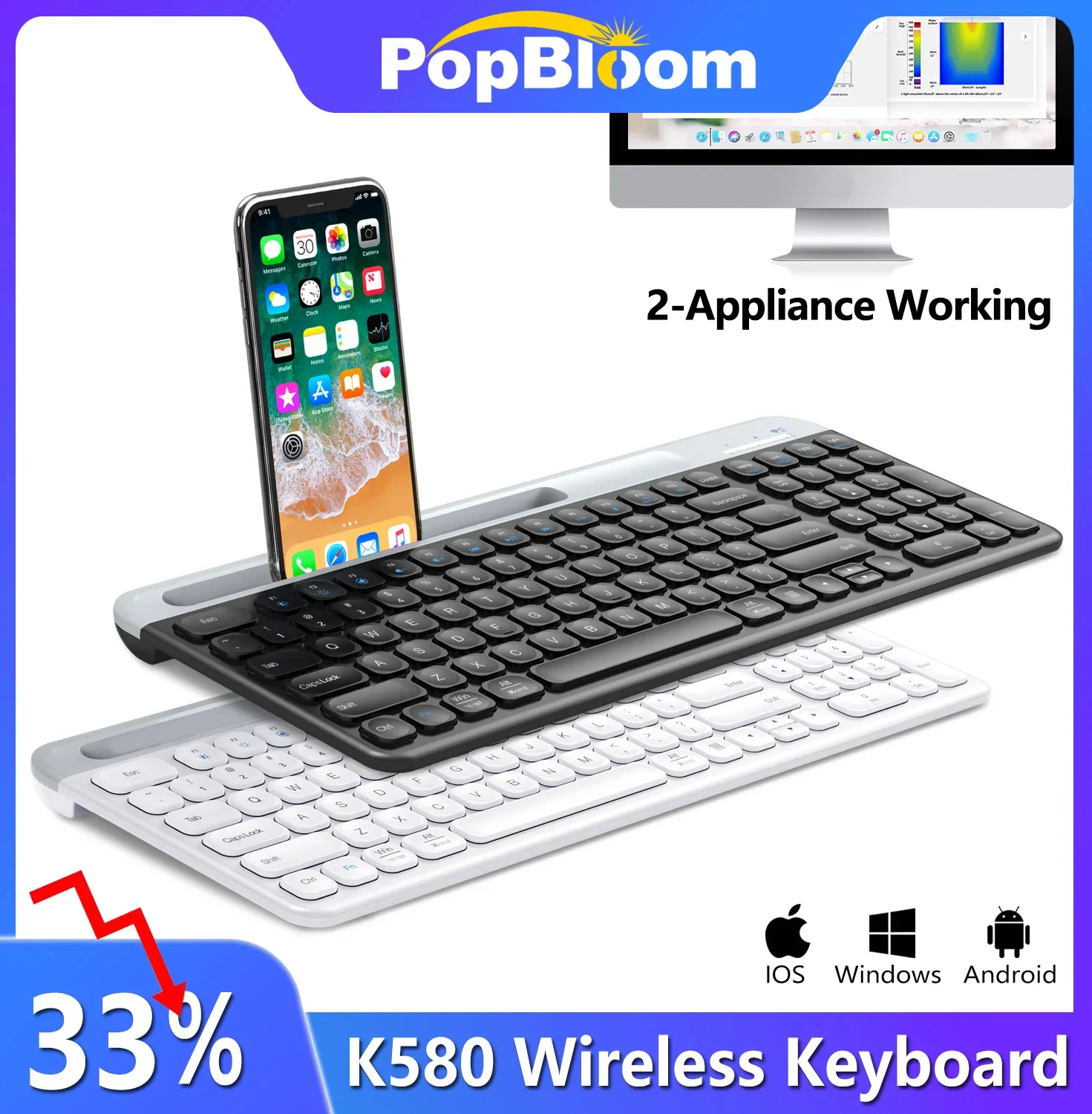 

K580 Black White Wireless Bluetooth Dual Mode Keyboard Ultra-thin Portable laptop Mobile Phone Tablet Ipad keyboard