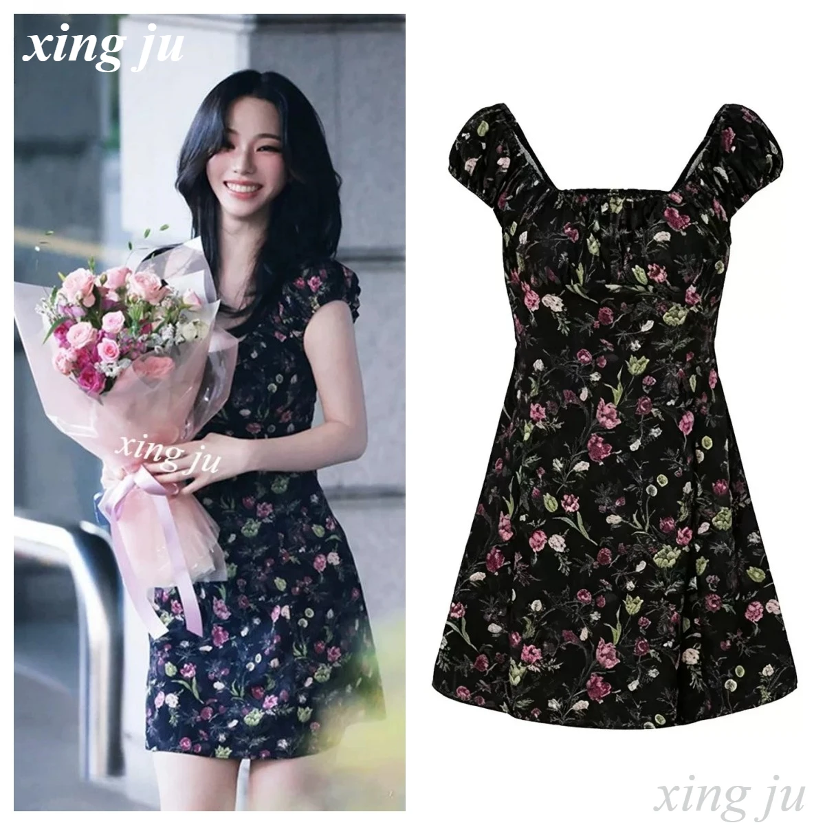 kpop-korean-women-singer-french-retro-square-neck-floral-dress-jazz-dancer-costumes-female-birthday-party-stage-performance-wear