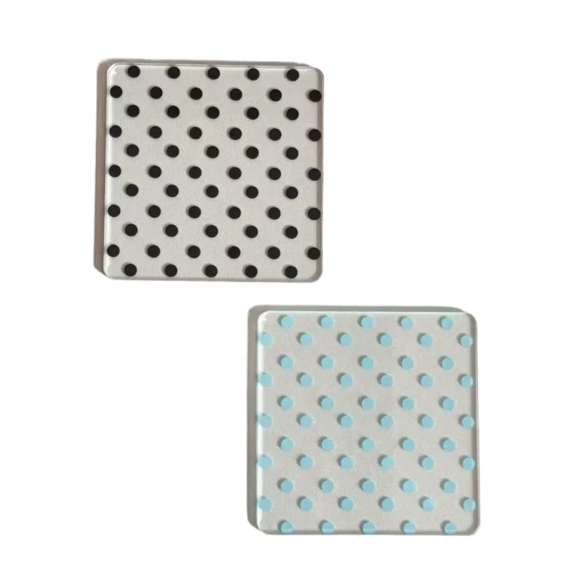 1PC Square Polka Dot Acrylic Coaster Retro Heat Resistant Coffee Cup Mat Decor Photo Prop for Office Home Desk