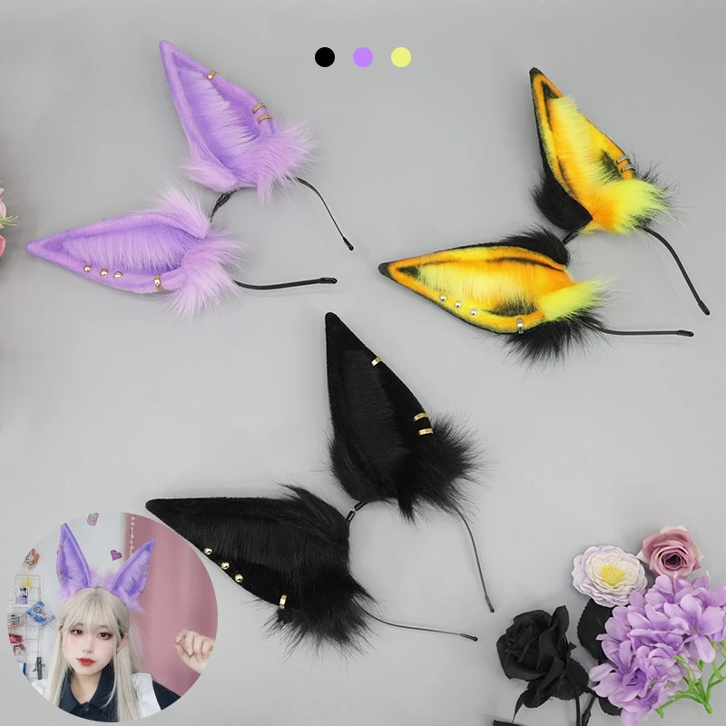 Diademas de Orejas de Bestia de Peluche Moradas Adorables para Cosplay, Accesorios de Disfraz de Fiesta, 3 Colores