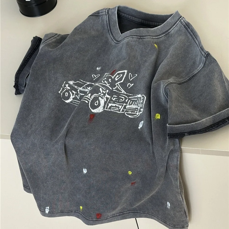 Children Clothes Hand-painted Short-sleeved T-shirt Boys 2026 Summer New Style Half-sleeved Loose Kids Simple T Shirt Top