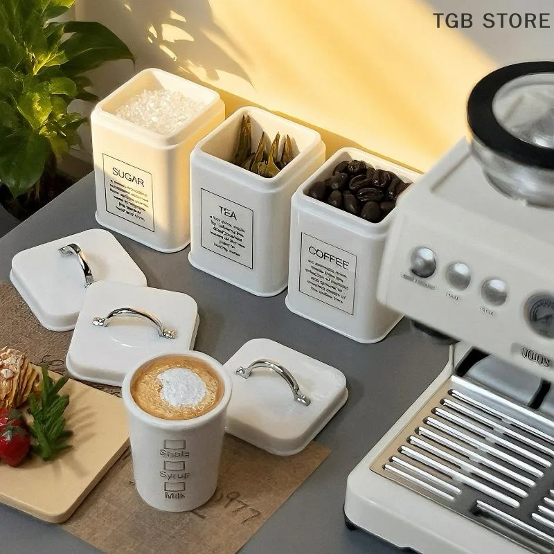 3Pcs Mini Coffee Bean Tin Kitchen Storage Container Square 1/6 Miniature Dollhouse For Doll Accessories Toy