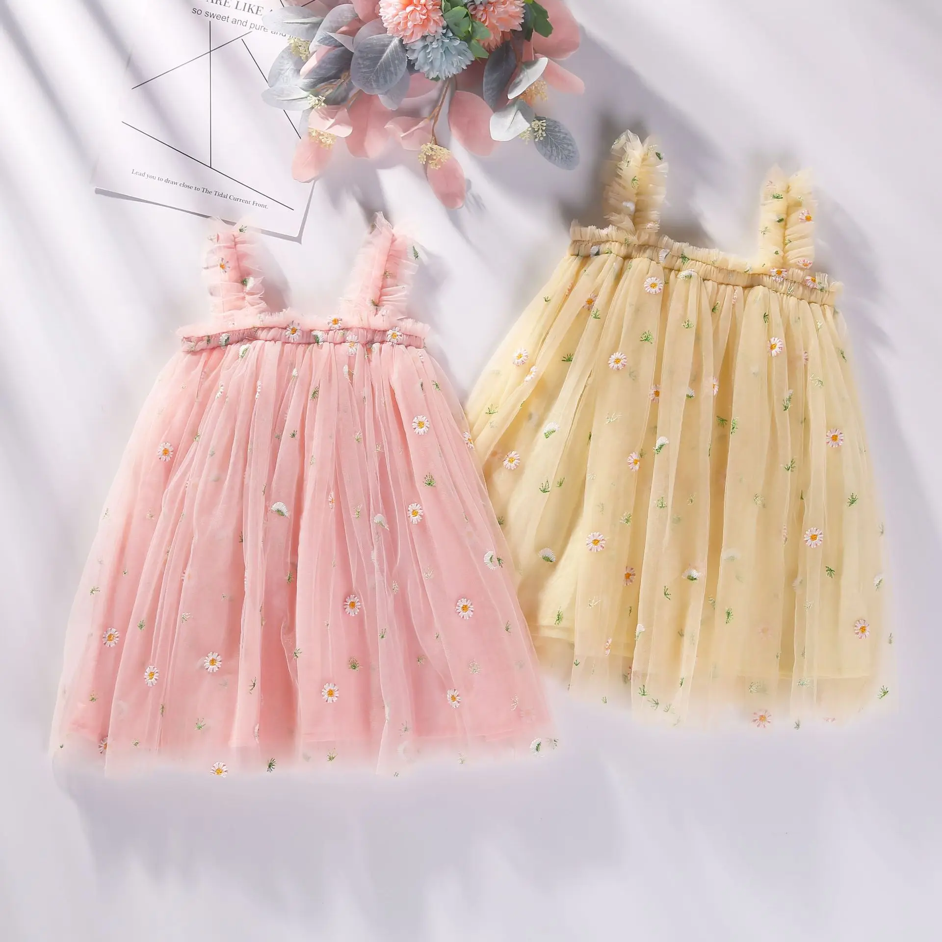 

Summer New Sweet Baby Girl Cute Princess Dress Floral Embroidery Mesh Dresses for Girls Birthday Party Vestidos Children Clothes