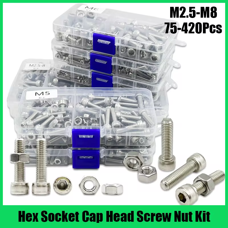 304 acier inoxydable Allen hexagone douille hexagonale vis à tête boulon et écrou ensemble M2 M2.5 M3 M4 M5 M6 M8 Kit de vis à tête hexagonale