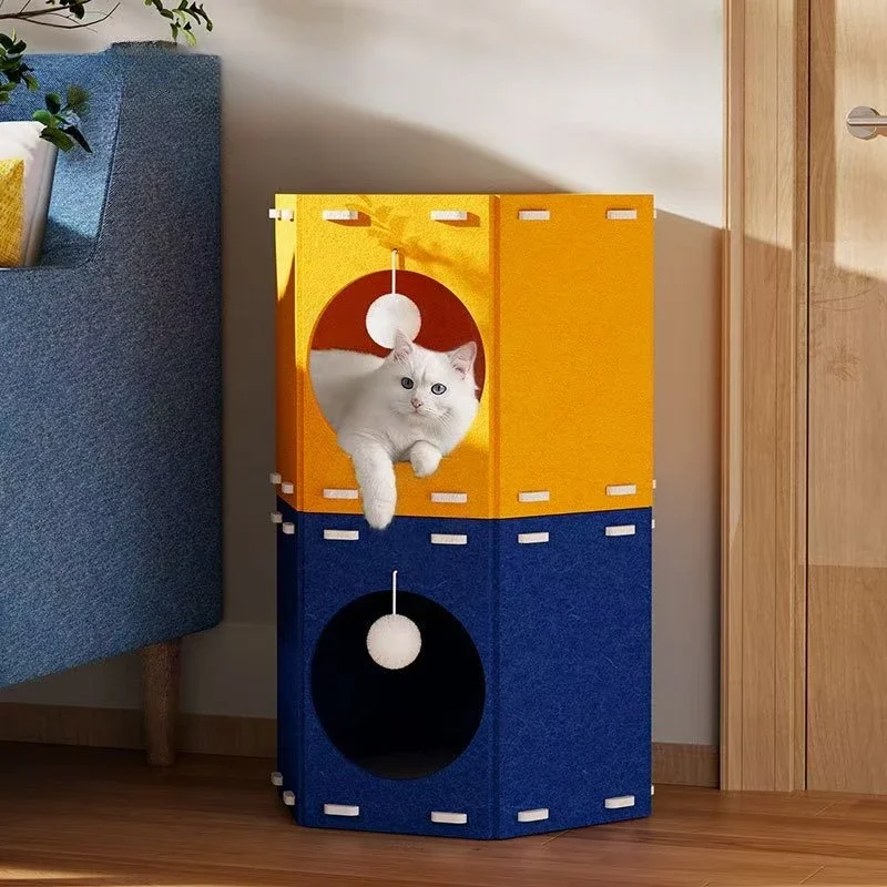 Octagon Felt Cat Bed Wear Resistant Pet House Detachable Cat Amusement Park Pet Shelter All Season Pet HouseCat Accessories Gift