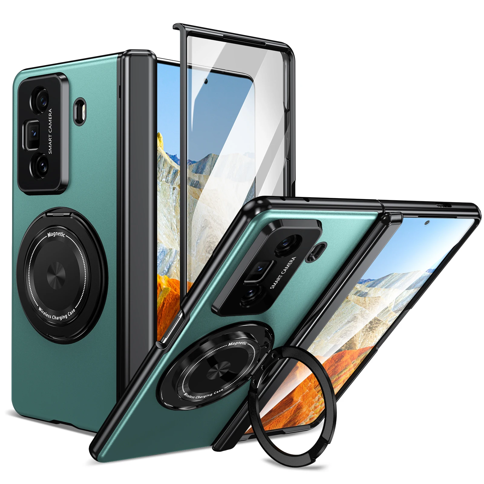 Étui magnétique puissant 2700 Gass avec support rotatif à 360° pour Honor Magic V2 RSR V3 Vs3 - Protection de charnière en métal avec protection d'écran