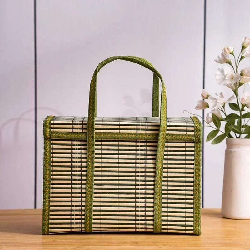 Lunch Bags Chinese Style Bamboo Basket Shopping Bag Fruit Foldable Packaging Fashion Large Rattan Tote Bag Eco Friendly Products