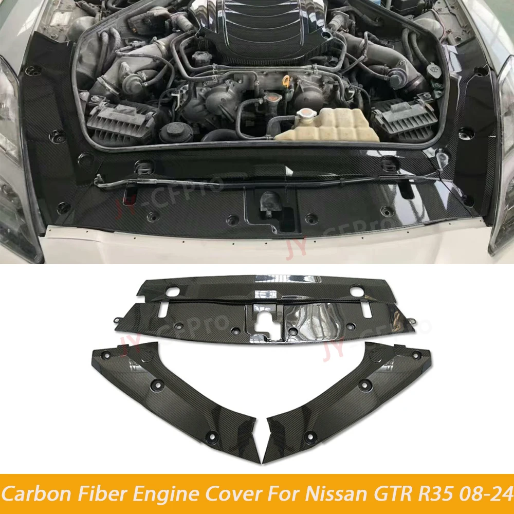 R35 3PCS Real Carbon Fiber Front Bumper Engine Cooling Cover Openable Panel Cover for Nissan GTR R35 Battery Cover 2008-2024