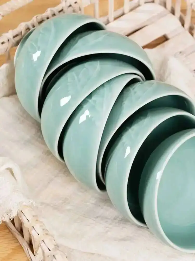 Celadon 4.5 Inch Rice Bowl  Breakfast Porridge Bowl Ceramic Small Soup Bowl Tableware