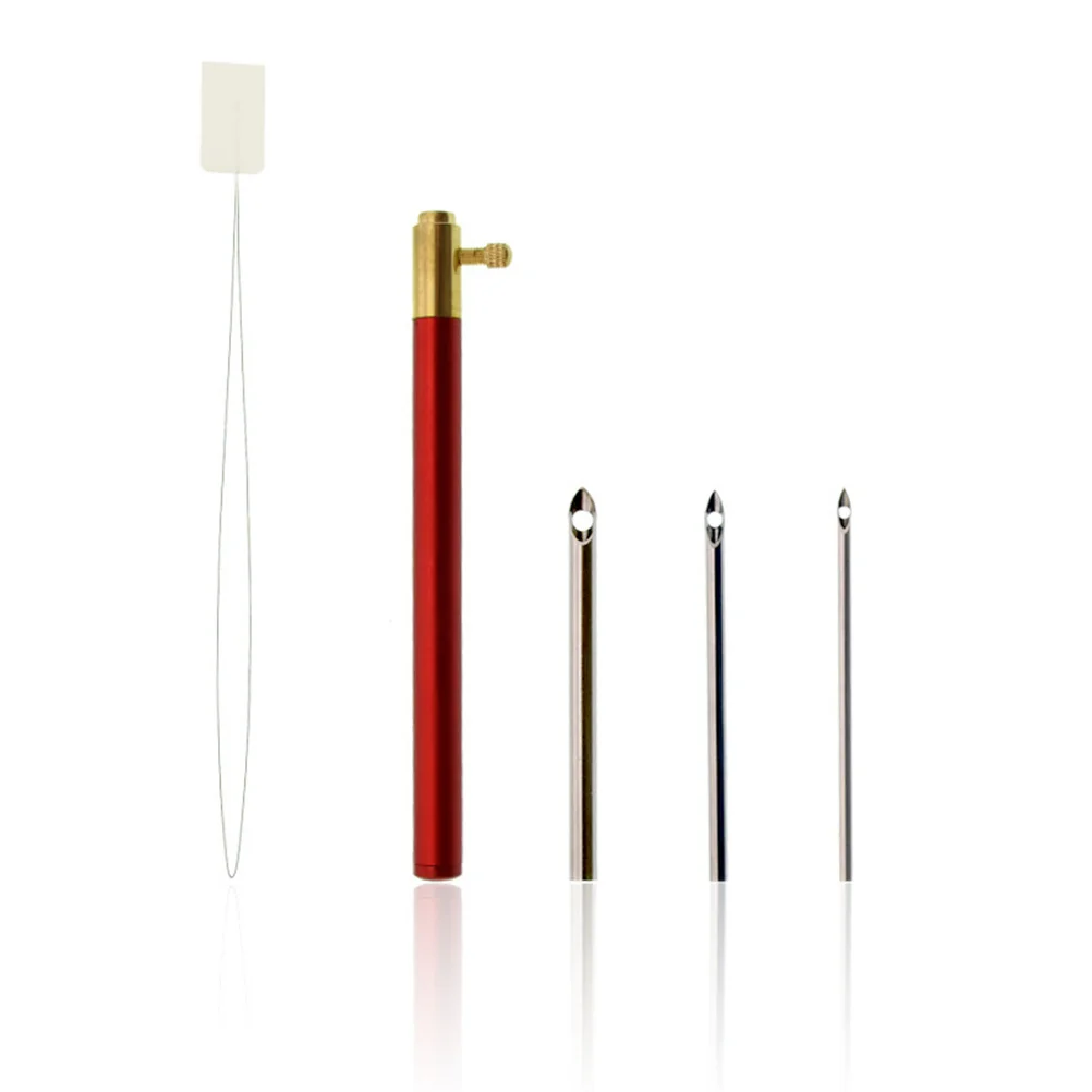 

DIY Embroidery Tool Set Red Anti-Skid Handle 3 Replacement Needles Smooth Metal Needle Ergonomic Design Hand Craft Supplies