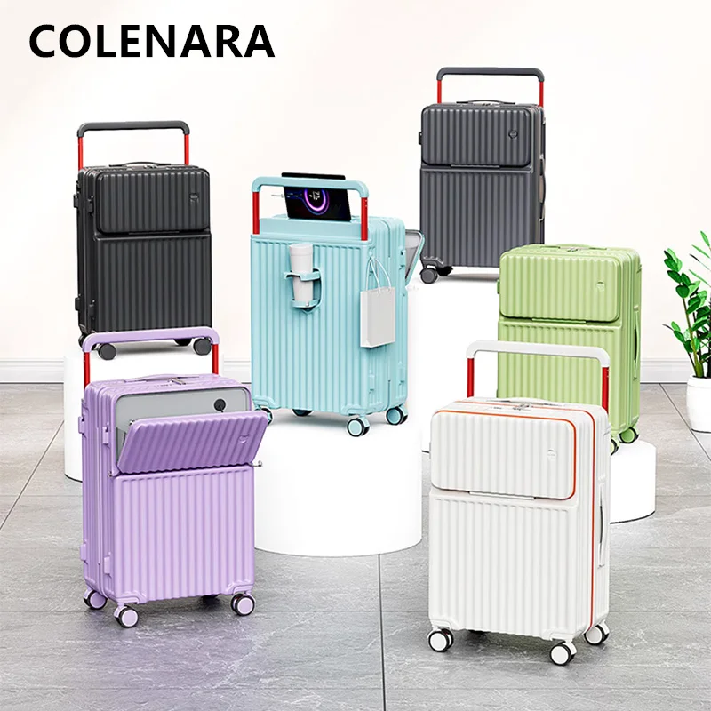 COLENARA Cabin Suitcase Front Opening Laptop Boarding Case USB Charging Multifunctional Trolley Case 20