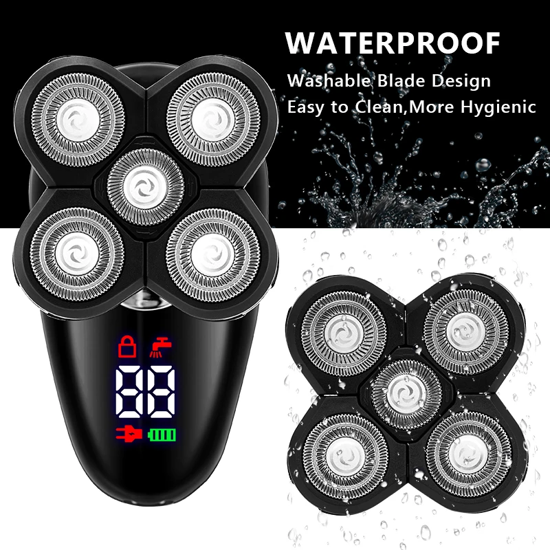 Barbeador elétrico para homens cabeça careca display led nariz aparador de pêlos barba clippers escova de limpeza facial usb recarregável