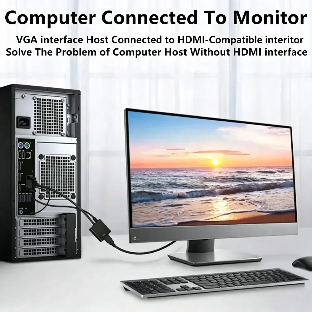 1080P VGA To HDMI-Compatible Video Audio Converter Adapter With Audio Output Plug And Play For Laptop PC HDTV Projector Monitor