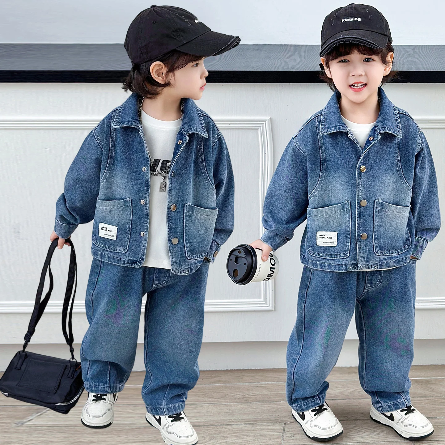 

Cool Street Sle Boys Spring Autumn Long Sve Denim Outfit New Arrival Children's Trendy Clothing Set Casual Sportswear