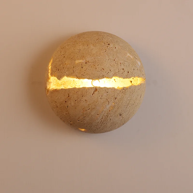 

Retro Dinosaur Egg Shape Natural Stone Art Wall Lamp Yellow Travertine Hemisphere LED Sconce Atmosphere Corridor Light Fixtures