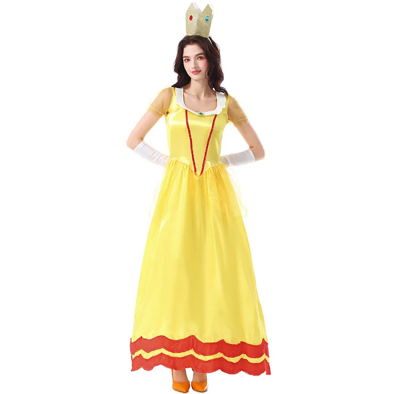 Adulto loween cysantemo princ saia cosplay role-plang jogo amarelo longo dr palco desempenho traje