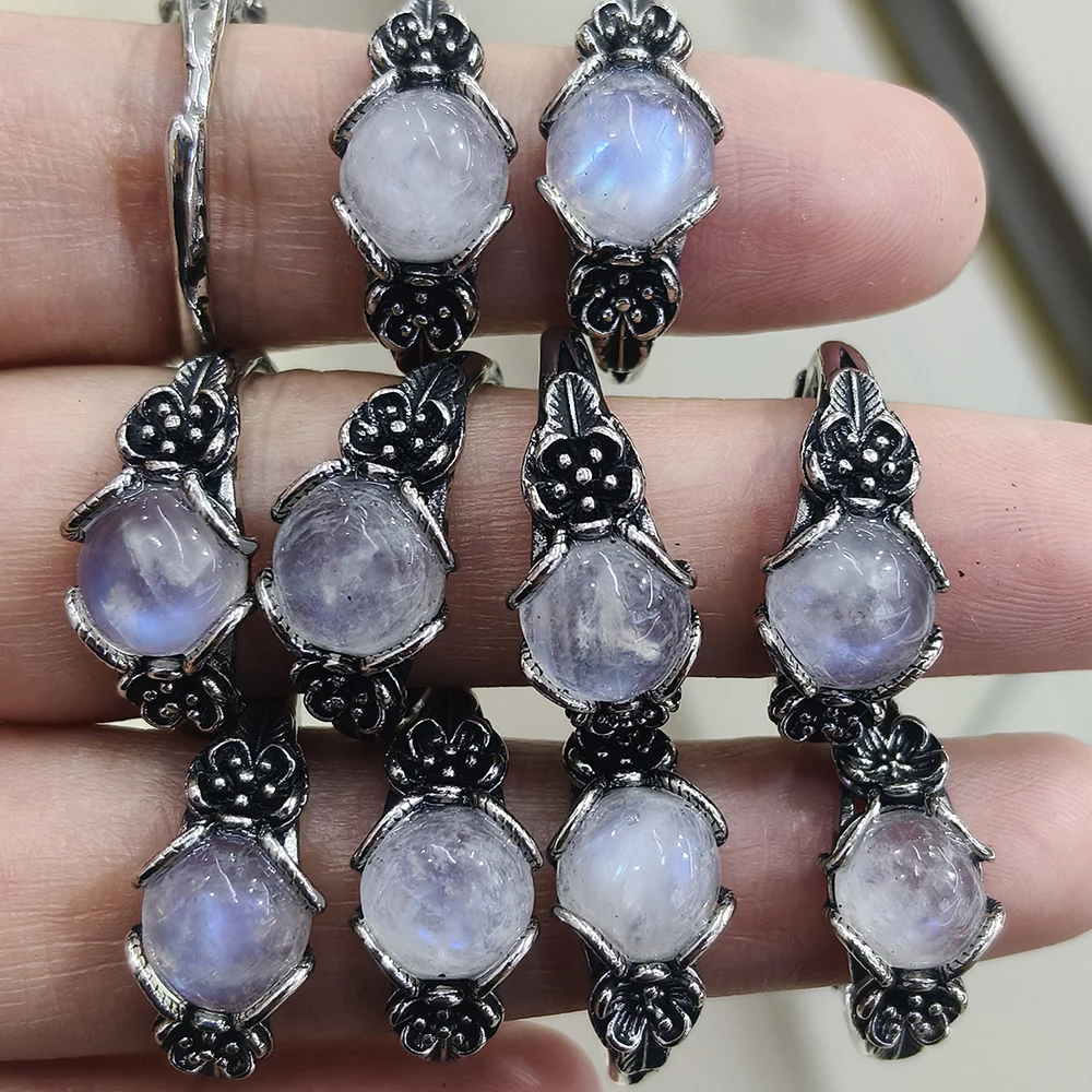 100% natural moonstone copper silver plated ring for women Adjustable style natural gemstone deluxe set plain amethyst gift