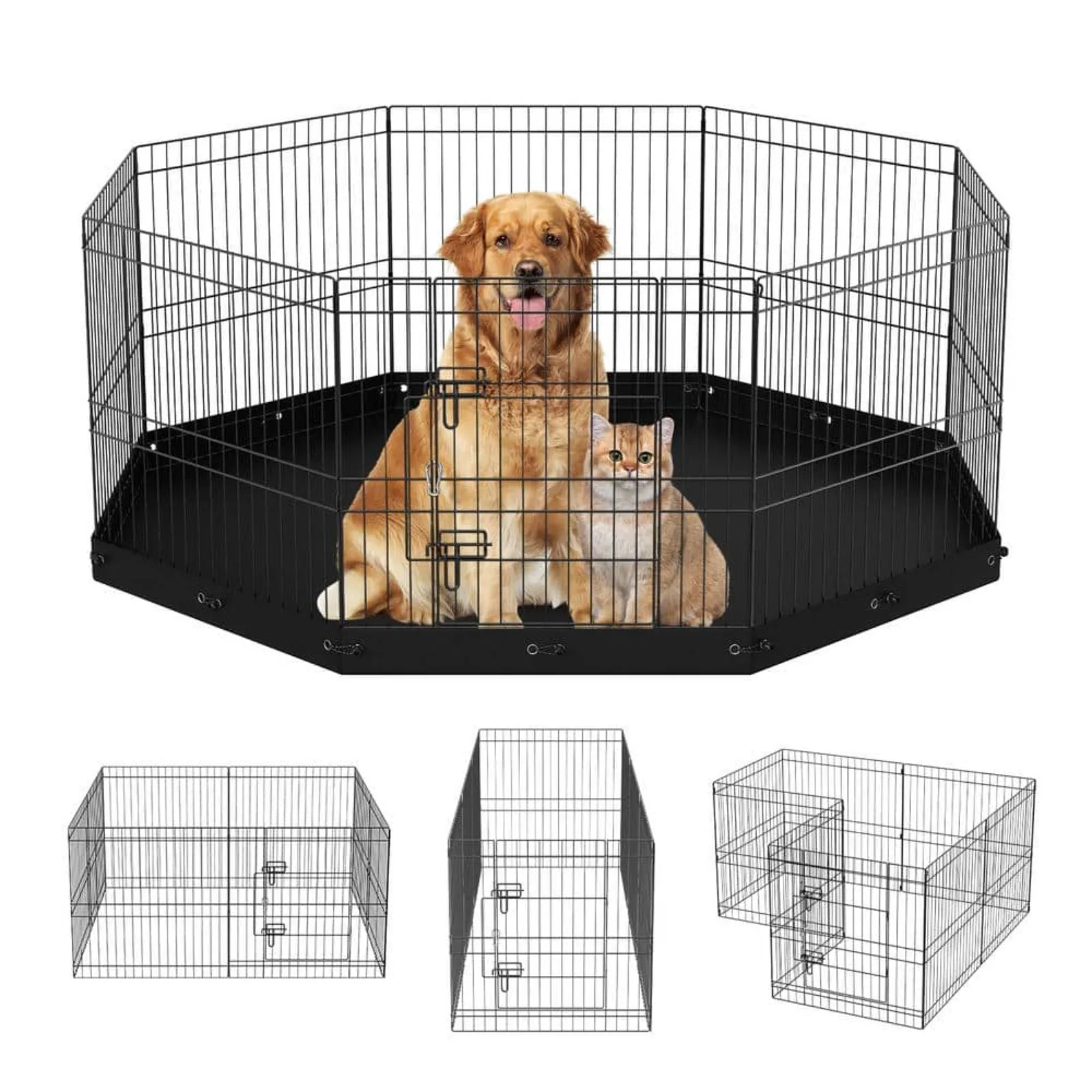 US Dog Playpen 8 Panels Foldable Metal Dog Exercise Pen with Bottom Pad 24 in. H Pet Fence Puppy Crate Kennel