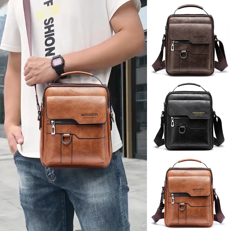 Vintage Men'S Shoulder Bag Briefcase PU Leather Square Messenger Handbag Cross Business Crossbody Tote Side Portable Bag for Men