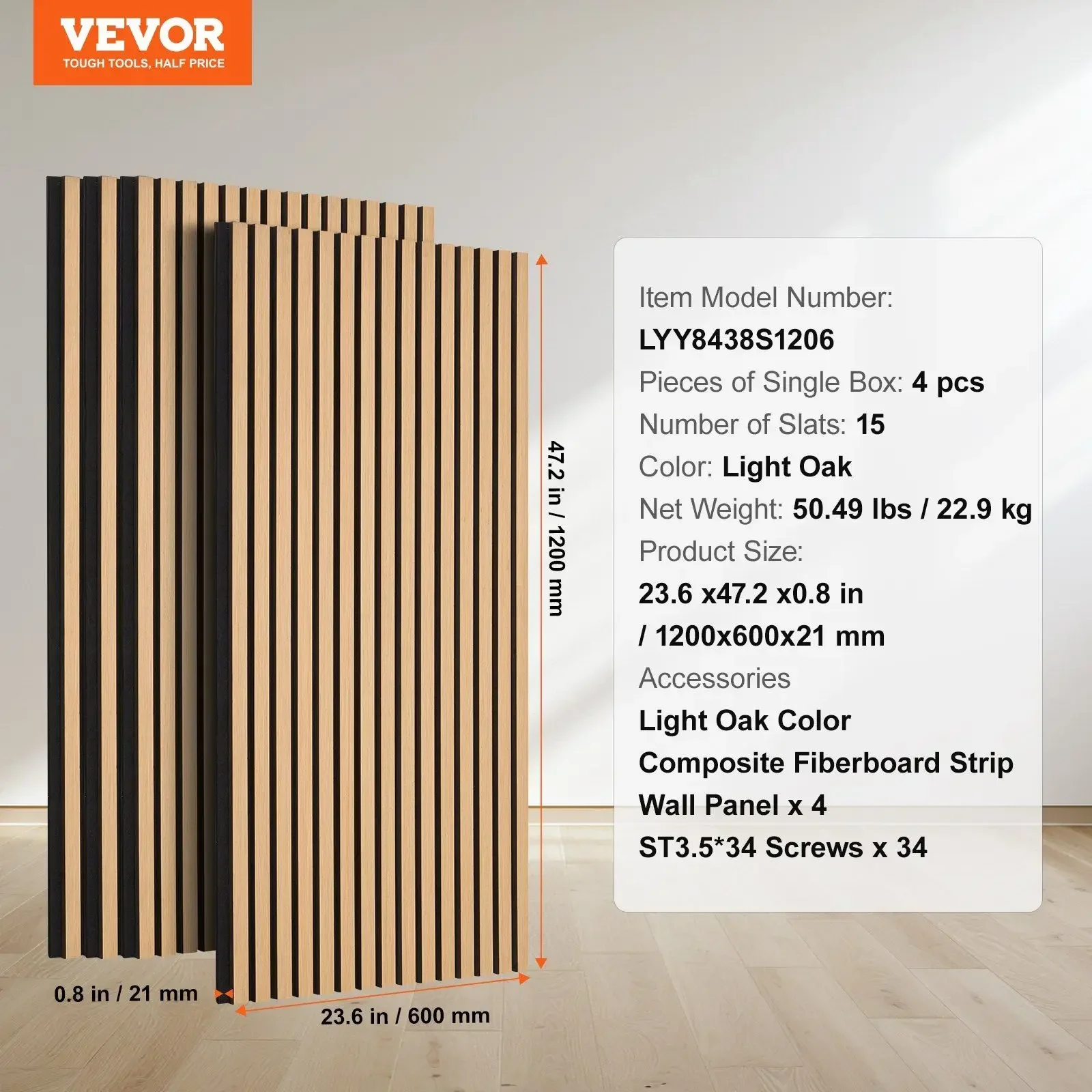 4PCS Wood Slat Acoustic Panels 23.6 x 47.2 inch for Modern Wall Decor Light Oak