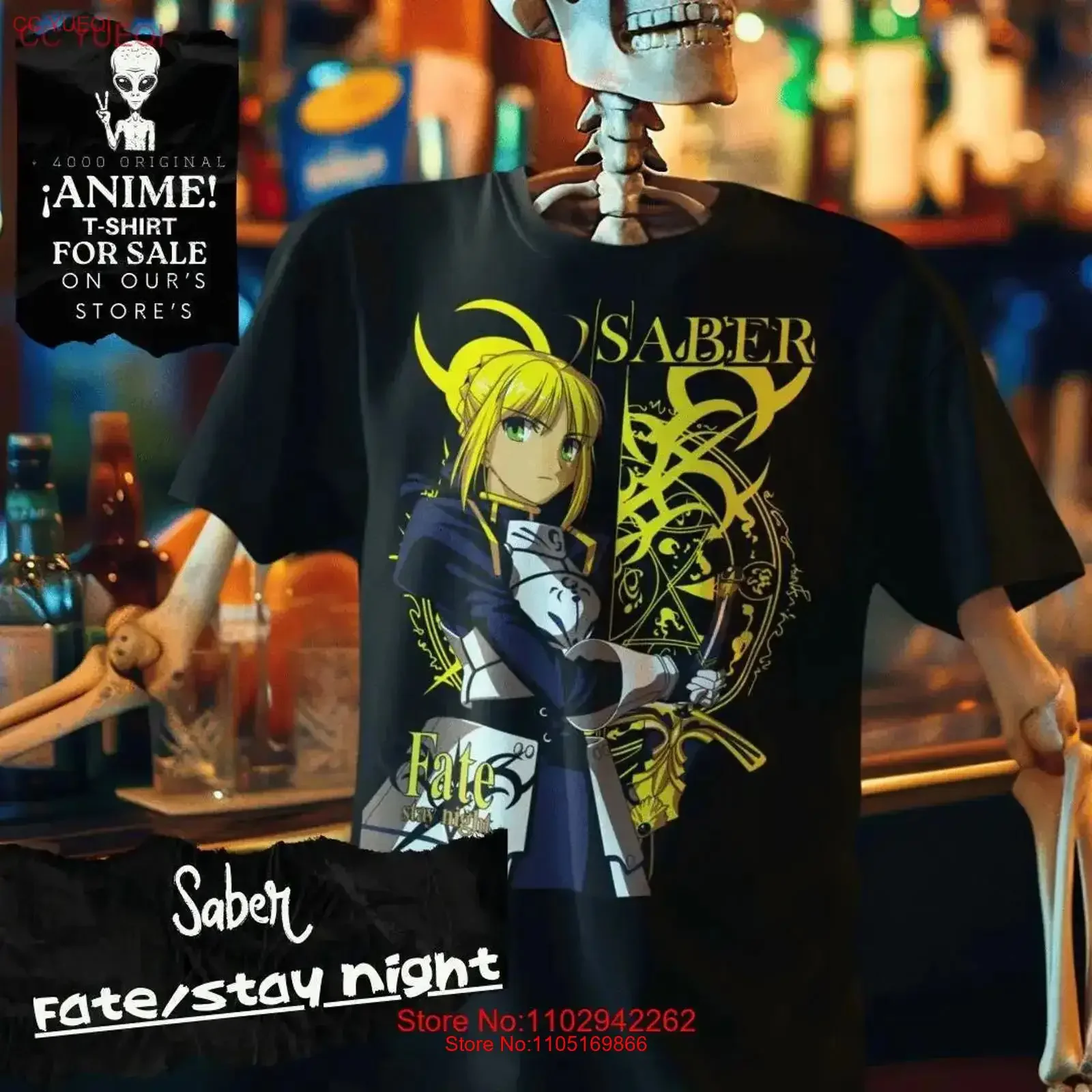 Anime Saber T Shirt Fate Stay Night Cool Character Japanese Animation Top for Fans vintage Washed Slightly Breathable