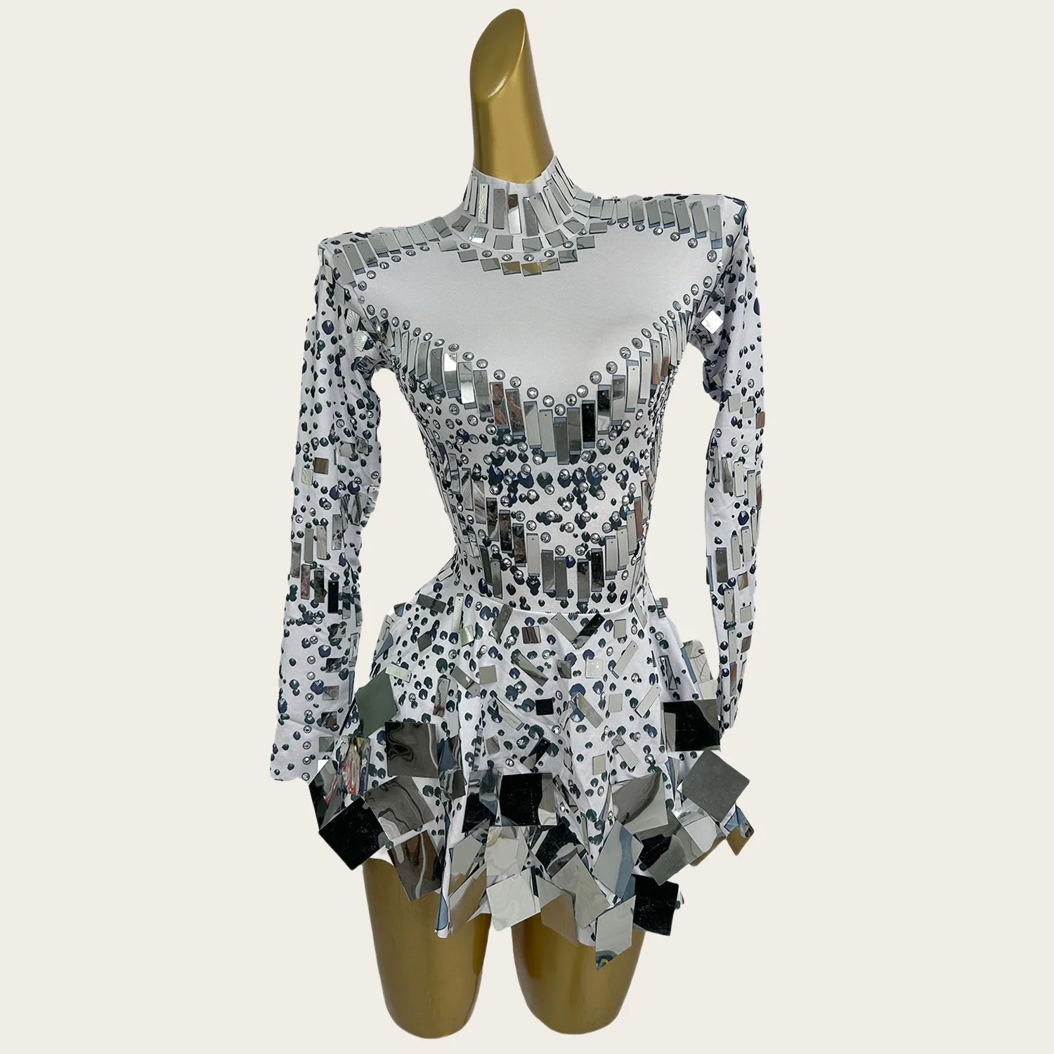 Xieshi maniche lunghe abiti bianchi donna slim strass paillettes abito corto festa di compleanno ballo di fine anno mini abito abiti da palcoscenico