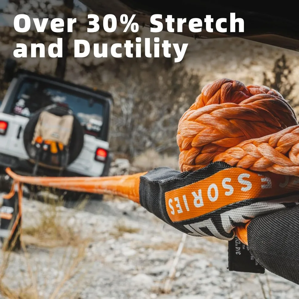 طقم حبل استعادة مرن عالي القوة مع أغلال ناعمة، سعة 48000 رطل، 1 بوصة × 20 قدم، مناسب للاستخدام عالي التحمل، 1