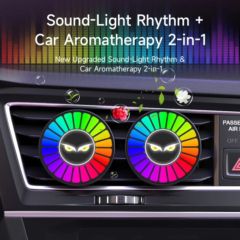 Car USB 5V Indoor Air Outlet Aromatherapy Round Sound Collection Lamp RGB Colorful Environment Air Freshener Perfume Ocean Fragr