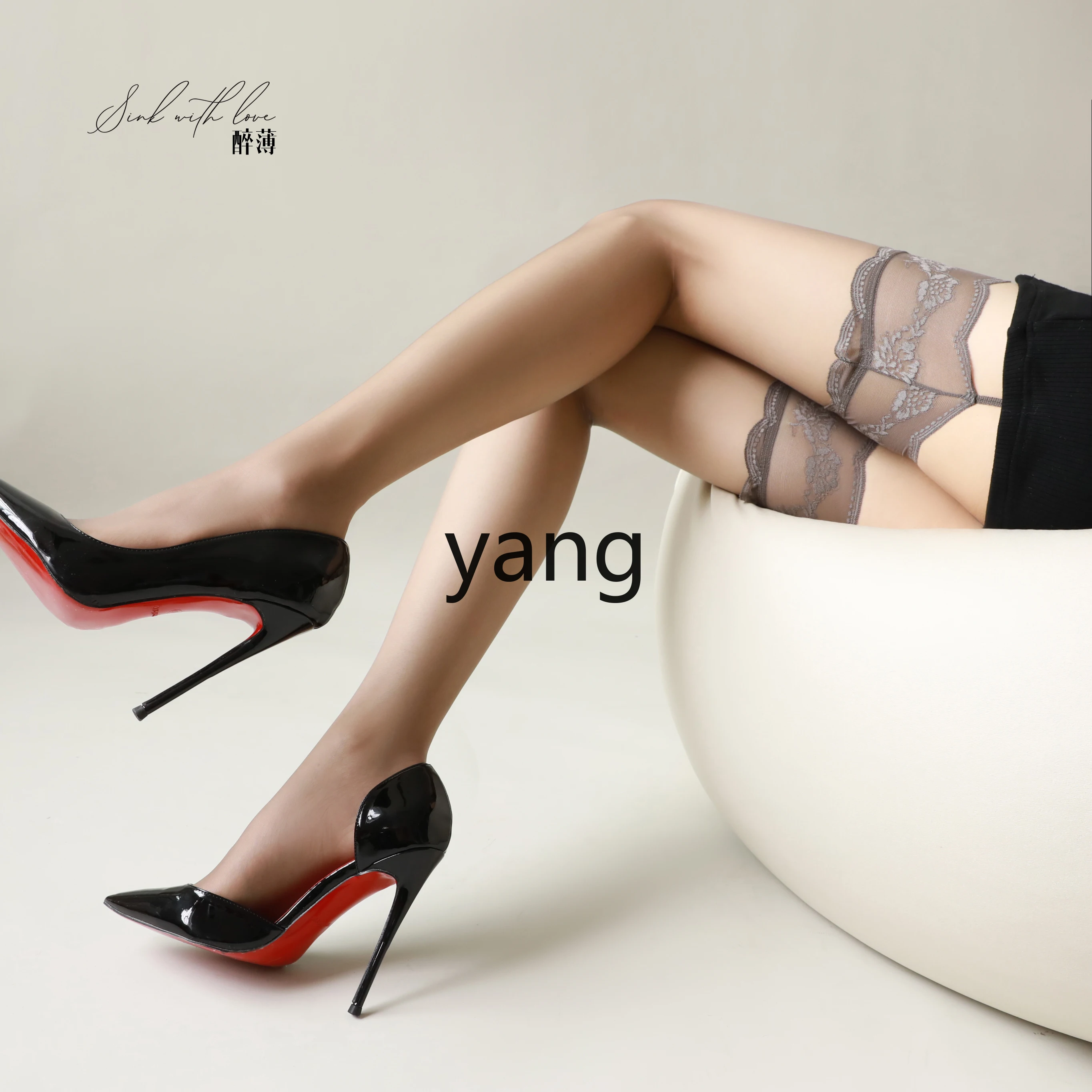 LMM summer explosion open crotch lace ultra-thin transparent black silk open suspender stockings integrated