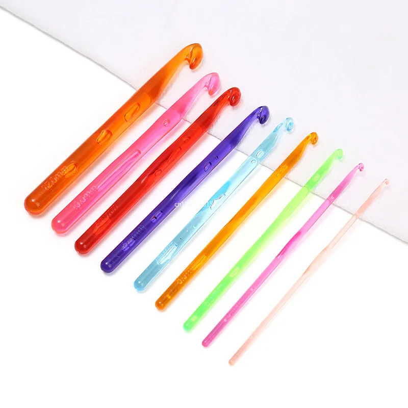 الملونة كريستال الكروشيه السنانير الصوفية الحياكة DIY أداة الدانتيل البلاستيك الشفاف 9 قطعة مجموعة من إبر سترة الخياطة الملحقات