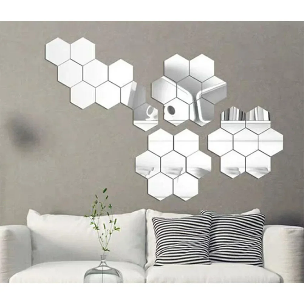 32 PCS Of Hexagonal Mirror Wall Panels- DIY Home Art Wall Decoration(80*70*40mm)  Mirror Wall Stickers Hexagon Acrylic