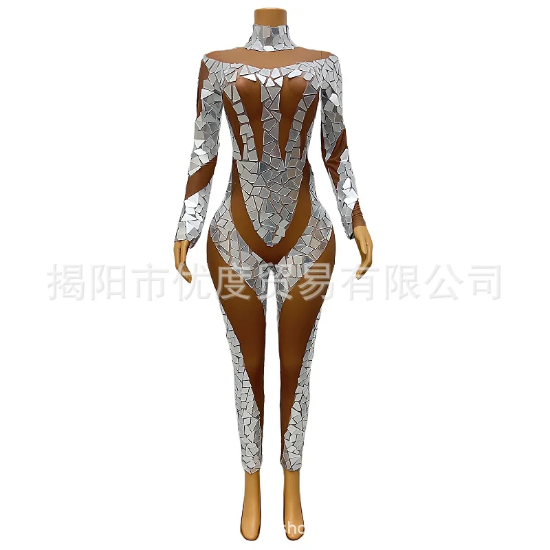 

Lens DJ Reception Style Sexy Perspective Mesh Female Singer Night Party Suit Space Pants Robes De Soirée Luxury Dresses For Prom