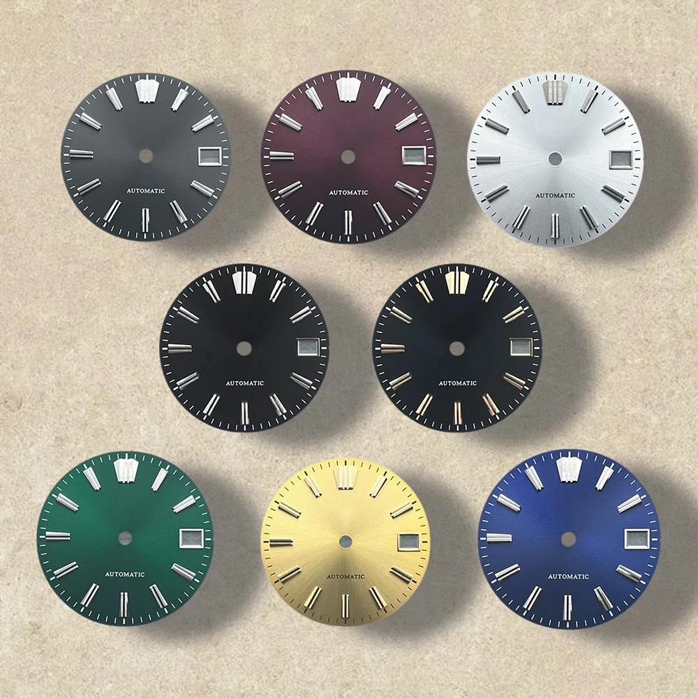 

28.5mm S Logo Sunray Dial Fit NH35/NH36/4R/7S Movement Applied Index Riveted Dial Watch Modification Accessories