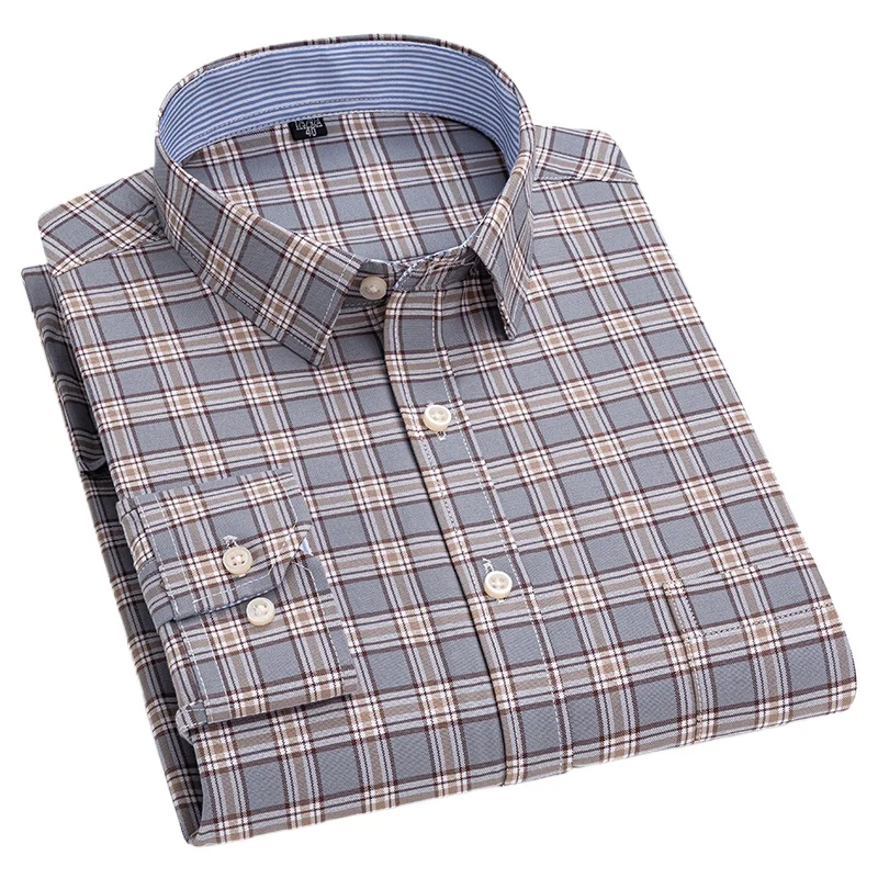 2026 New IN Oxford Luxury Brand Thin  Men's Social Shirt Pure Cotton Soft Buttoned Plaid Formal Work Western Clothing