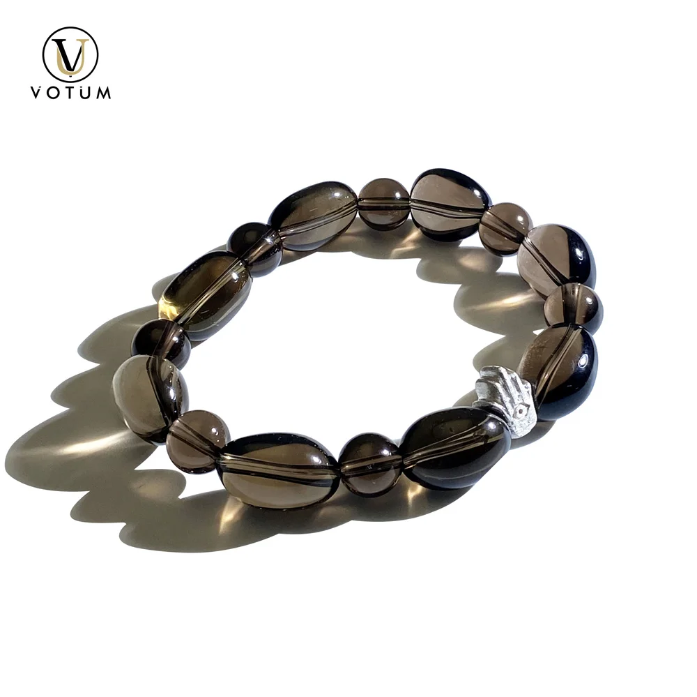 

Votum Natural Clear Smoky Quartz 925 Silver Hamsa Charm Beaded Bracelet for Man Dad Gift Chakra Healing Stone Minimalist Jewelry
