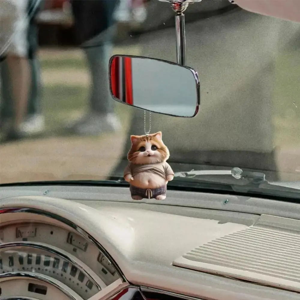 Cute 2D Flat Cat Keychain Acrylic Cartoon Cat Ornament Car Hanging Ornament Home Decor