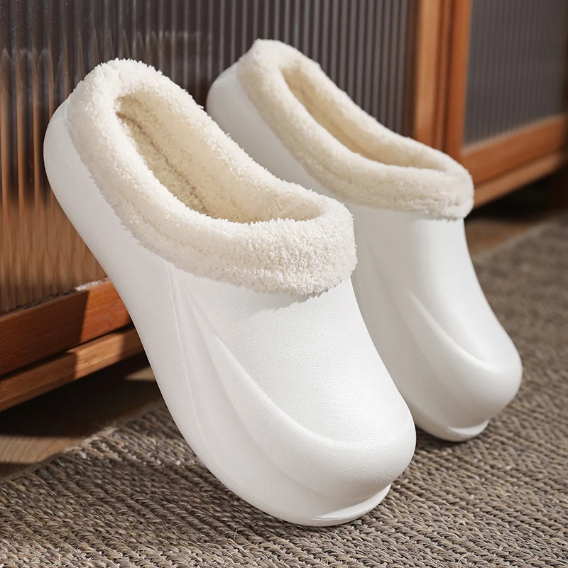 

Winter Cotton Slippers Plush Lining Keep Warm Cotton Shoes Outdoor Waterproof Women Men Slipper Non-Slip EVA Slip on Size 36-45