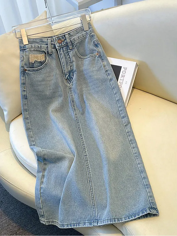 High Waist A-Line  Skirt Fashionable Elegant Denim Bodycon Spring New Arrival Women's High-End Brand Skirts