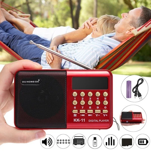 K11 FM Rechargeable Mini Portable Radio Handheld Digital FM USB TF MP3 Player Speaker