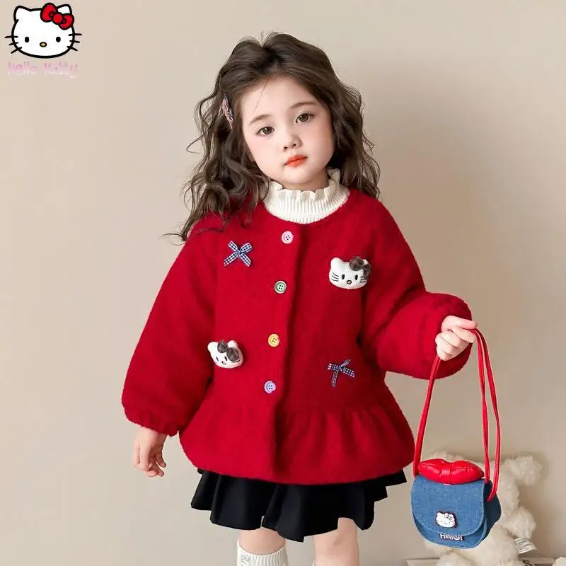 

Стеганая куртка Hello Kitty для девочек, кавайная осенне-зимняя аниме, новое хлопковое пальто с героями мультфильмов для девочек, корейская версия, модные топы Sanrio