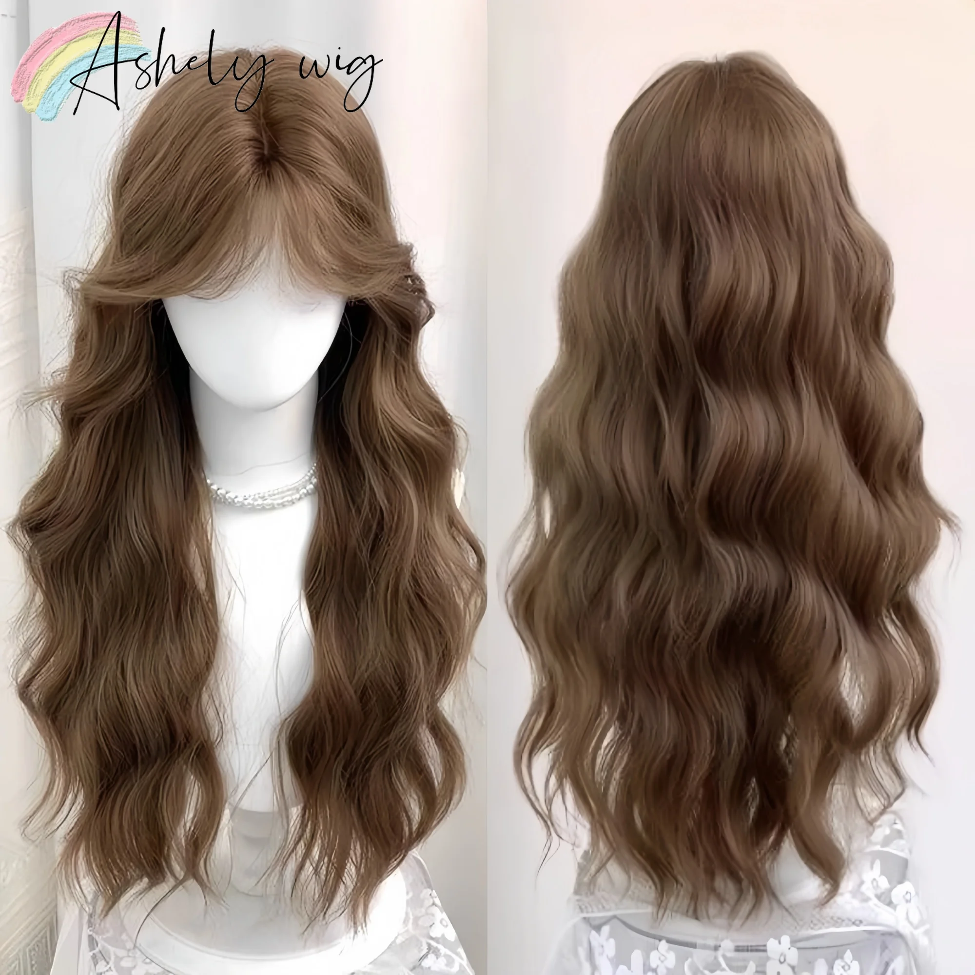

Ashely Brown Wig for Women 24inch Long Wavy Hair Wigs Water Wave Cute Natural High Quality Synthetic Wigs Headband Lolita 가발