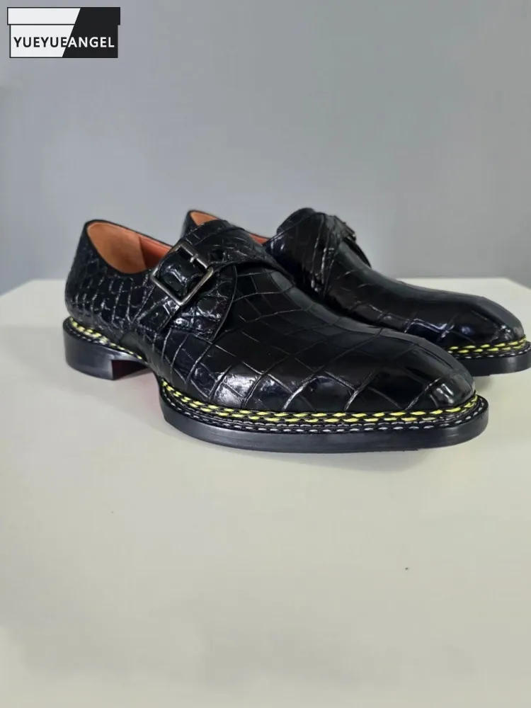 New Male Business Luxury Work Round Toe Real Crocodile Leather Formal Shoes Low Cut Genuine Leather Antiskid PlatformDress Shoes