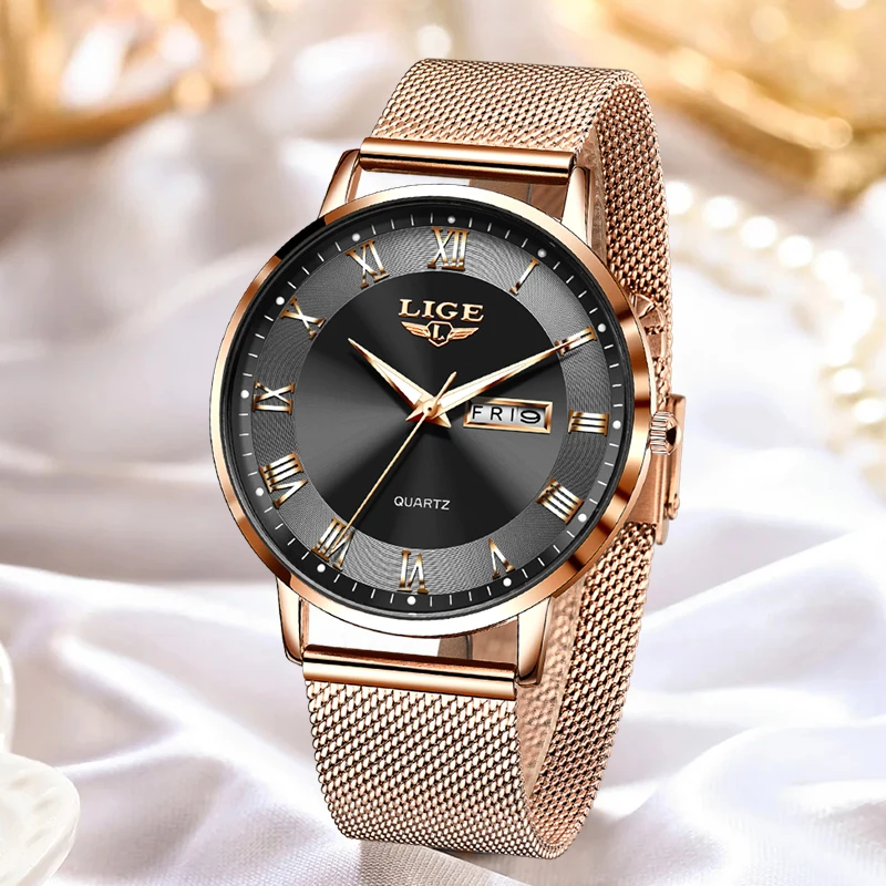 LIGE 2024 New Watch Women Luxury Watches Ladies Creative Steel Women\'s Bracelet Watches Female Waterproof Clock Relogio Feminino