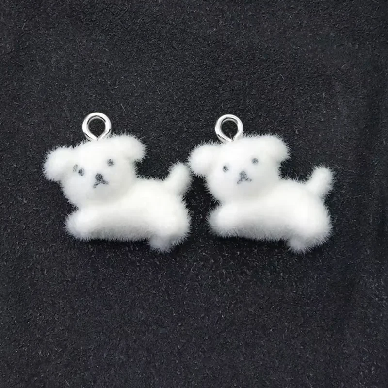 

6 PCS Resin Flocking Puppy Pendant Plush Dog Doll Charms for Necklace Keychain Earrings Making DIY Jewelry Accessories Wholesale