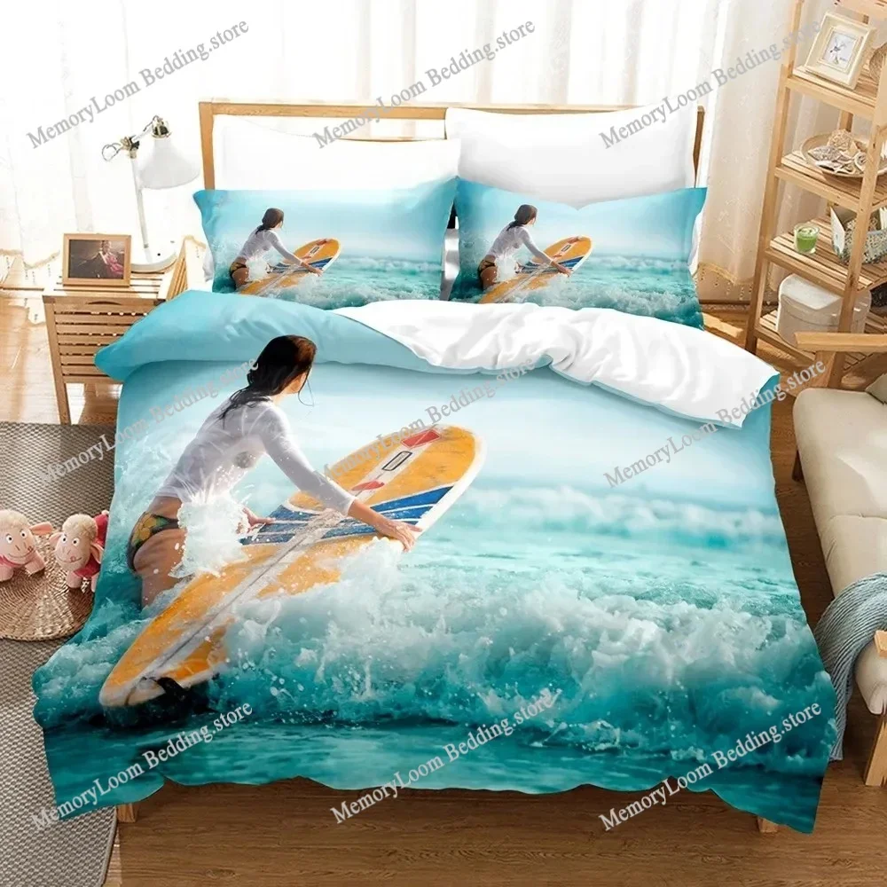 Sea Surfing Bedding Set Surf Modern Outdoor Extreme Sports Duvet Cover Queen King Ocean Surfboard Polyester Quilt Cover