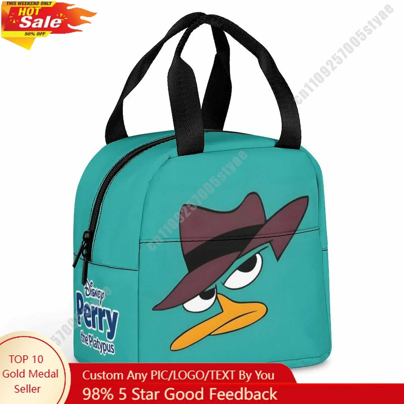 

Perry The Platypus Lunch Bag Disney Animal Patterns Bento Bag DIY Custom Text Photo Logo Portable Aluminum Foil Food Bag