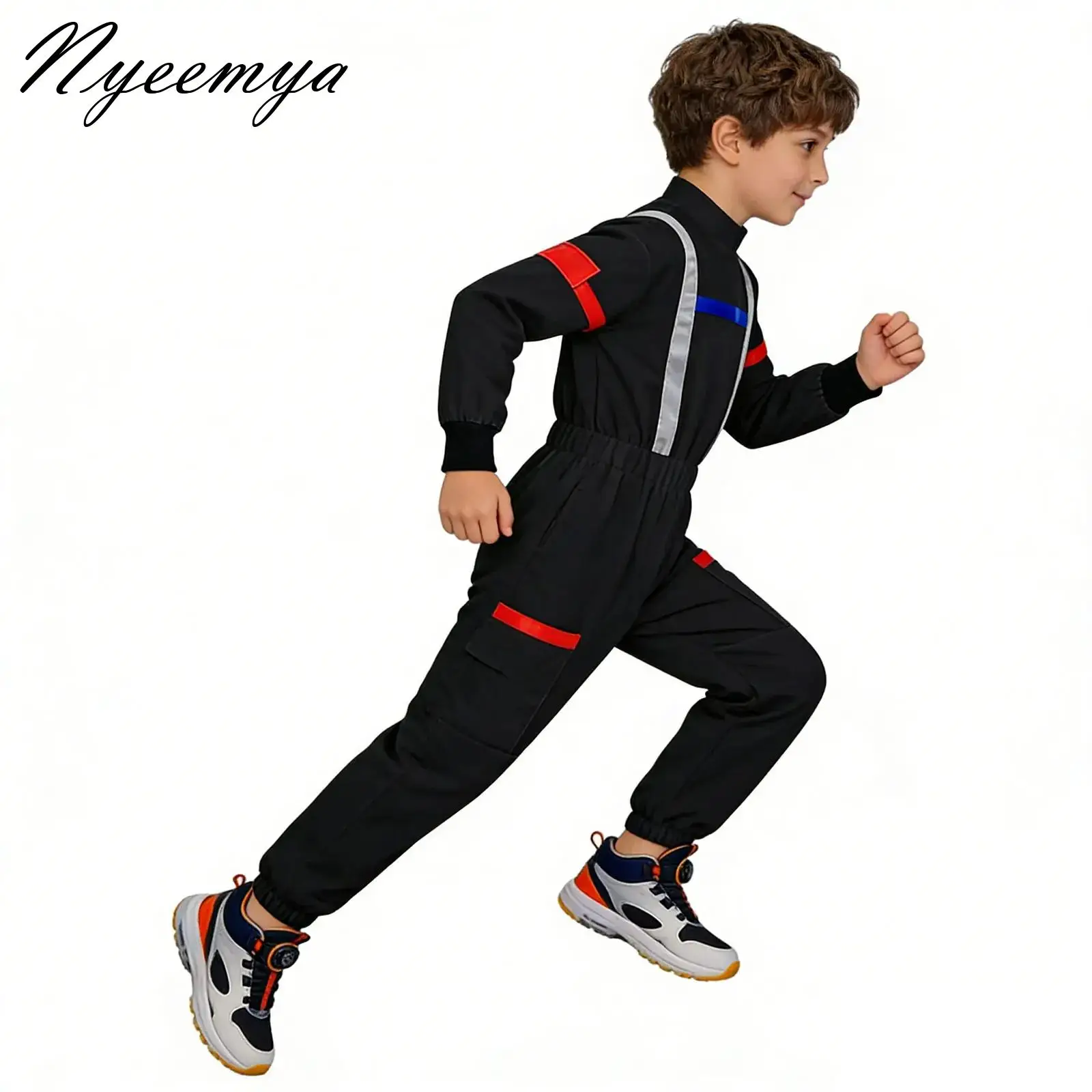 

Boys Astronaut Suit Space Costume Halloween Cosplay Party Outfit for Boys Girls School Performance Wear Reflective Jumpsuit